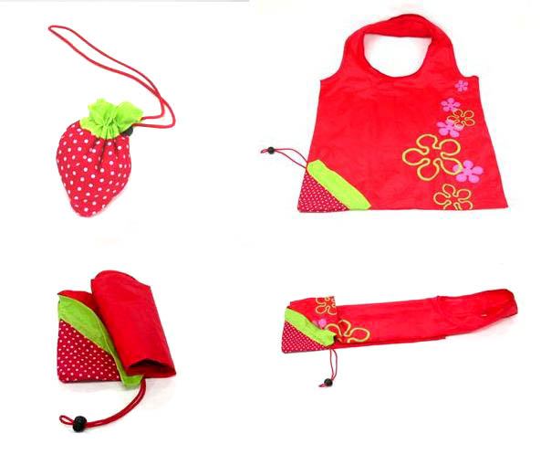 Strawberry Foldable Nylon Shopping Bag | Portable Reusable Tote Bag