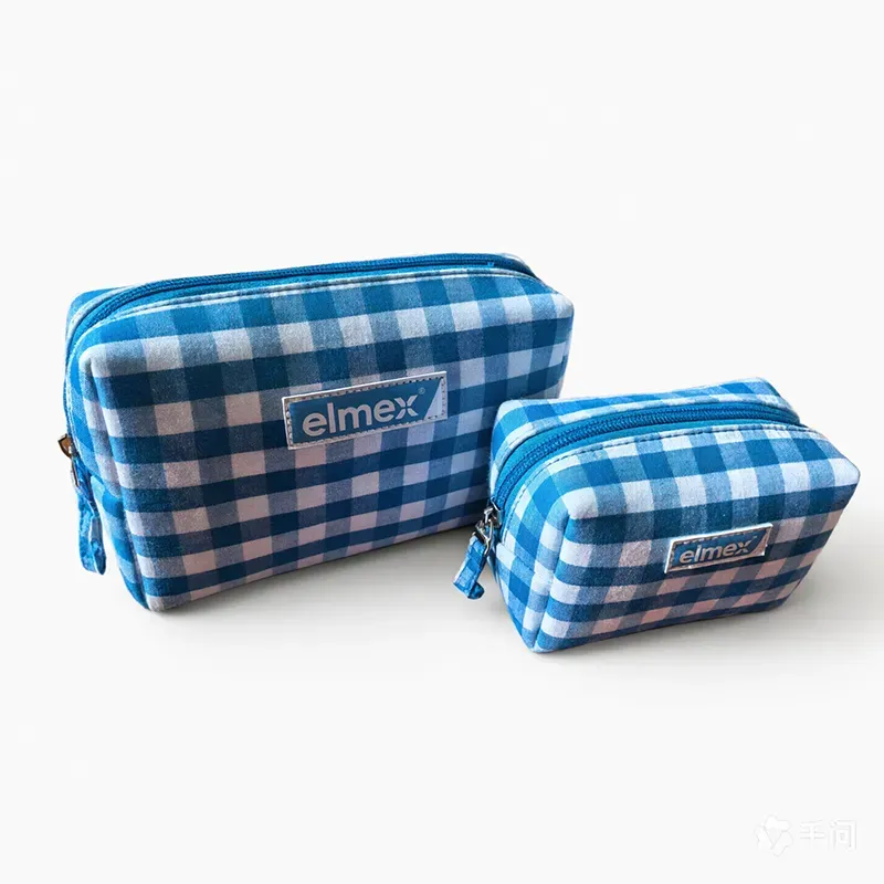 Gingham Check Cotton Cosmetic Bag Checkered Cotton Makeup Bag