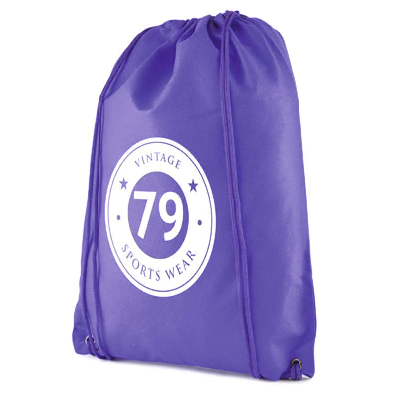 Recyclable 80gsm non woven PP drawstring bag with matching coloured string